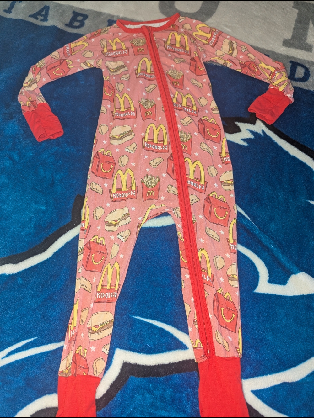 McDonald's Pink and Red Kids One-Piece Pajama Set with Fries & Burgers Print
